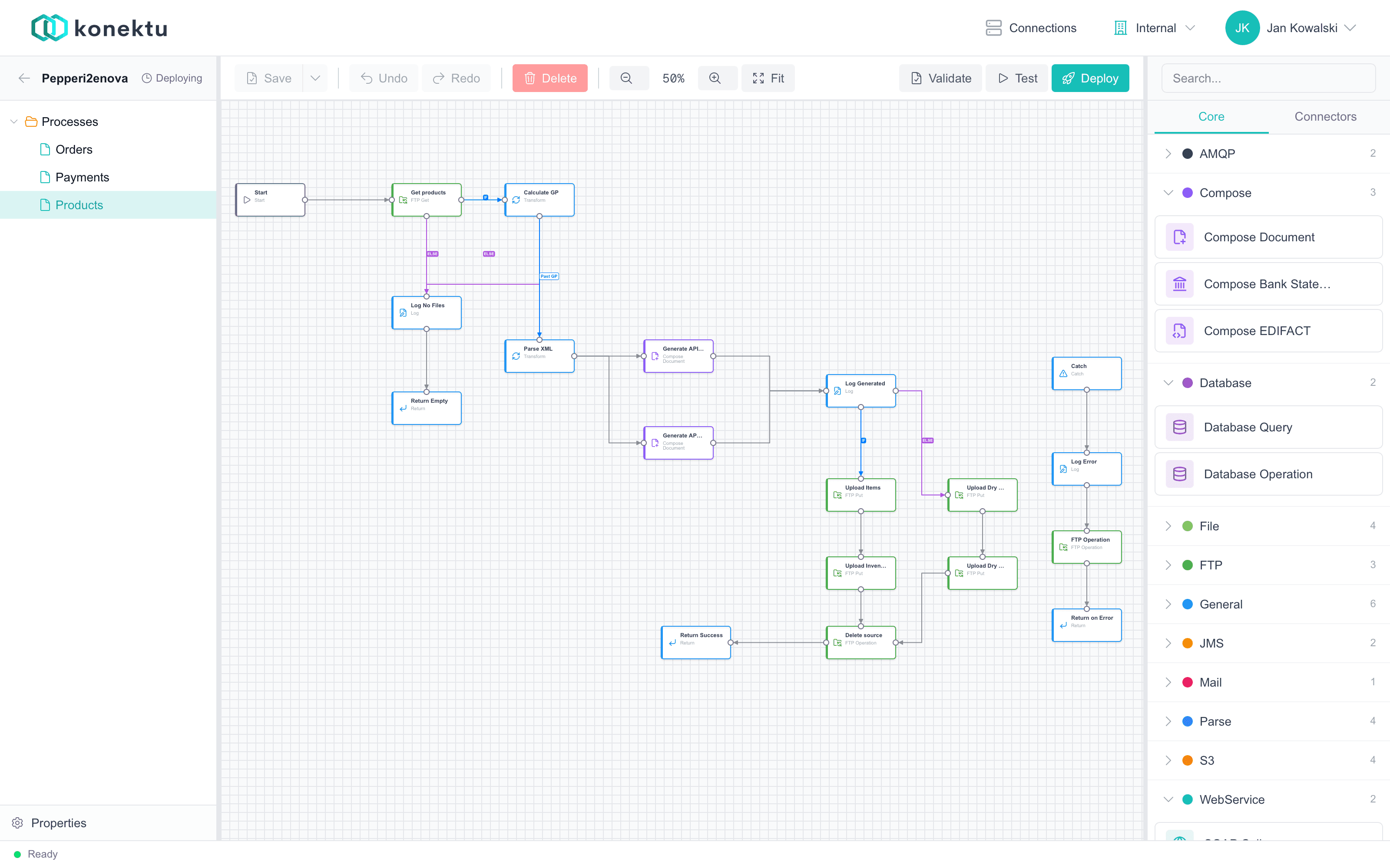 The konektu integration designer canvas